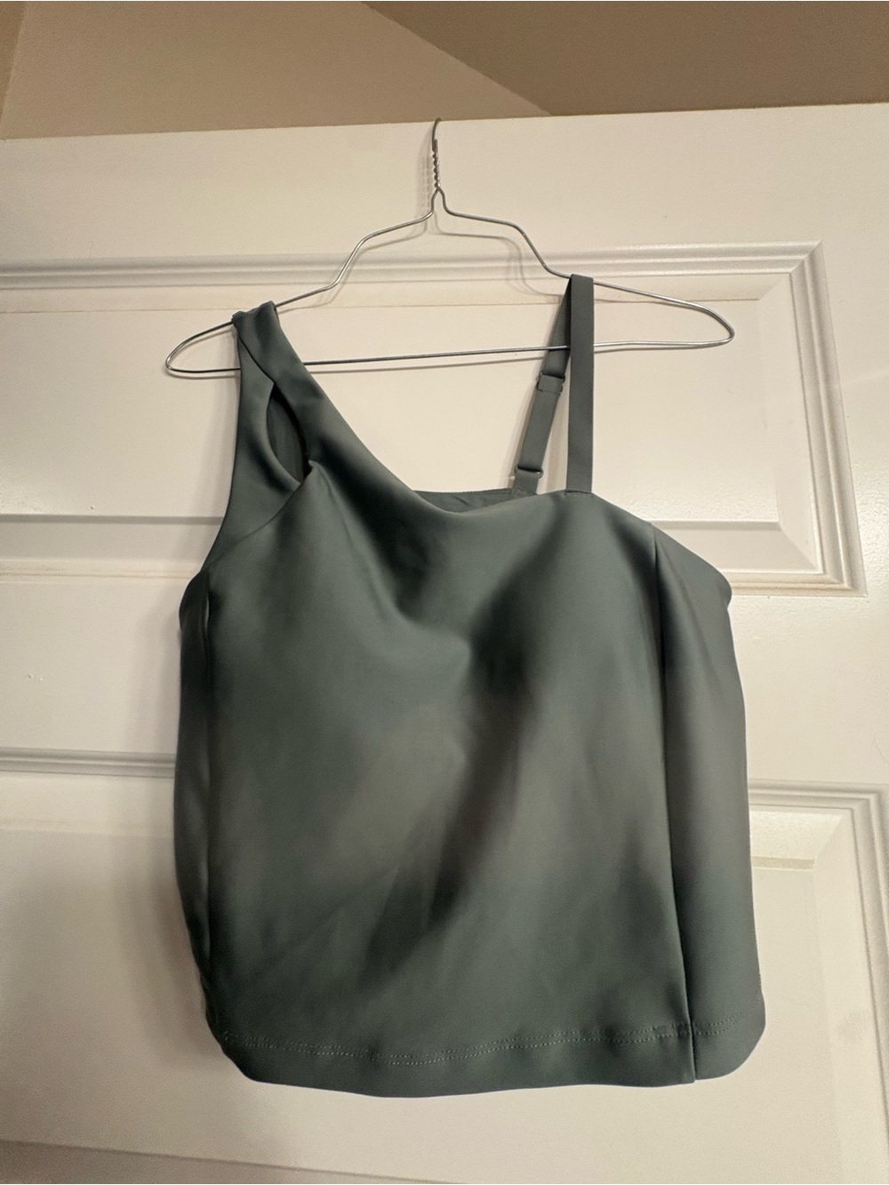 Avia Satin One-Shoulder Camisole in Slate Green